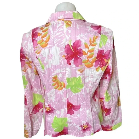 TRIBU | Women’s Pink Floral and Stripped Pattern Women’s Coastal Blazer Size 12 - Picture 5 of 6